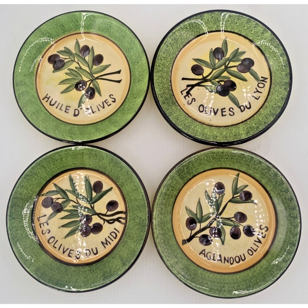 Certified International Susan Winget Olive Snack Plates Set of 4 French Country